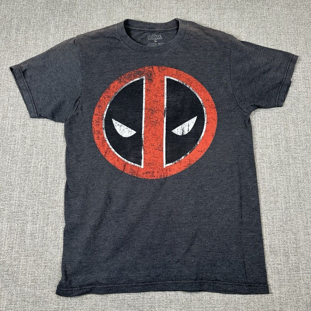 4/$20 Marvel Comics Mens T Shirt Deadpool Face Distressed Logo Graphic Tee Small
